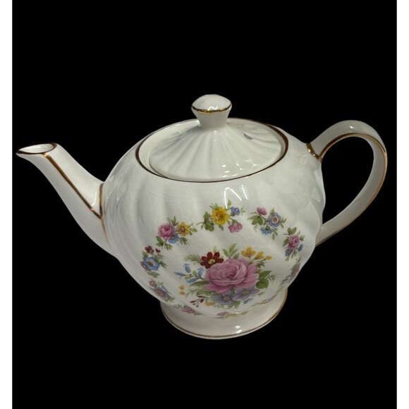 Sadler England Ceramic Teapot With Lid - 7.5" Wide - White With Multicolor Flowe - Picture 7 of 9